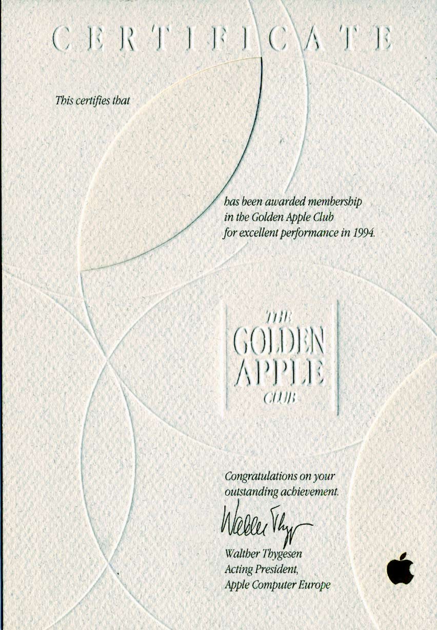 Lucas Nijs Golden Apple Award Diploma